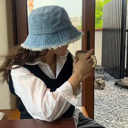 

Japanese Style Bucket Hat Big Hat Edge Sunshade Summer Retro Basin Caps for Women Versatile Foldable Washed Cowboy Hat Gorras