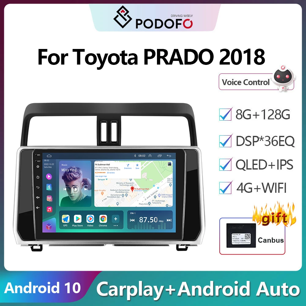 

Автомагнитола Podofo, 2Din, Android, мультимедийный видеоплеер для Toyota PRADO 2018, GPS-навигация, Carplay, автомагнитола