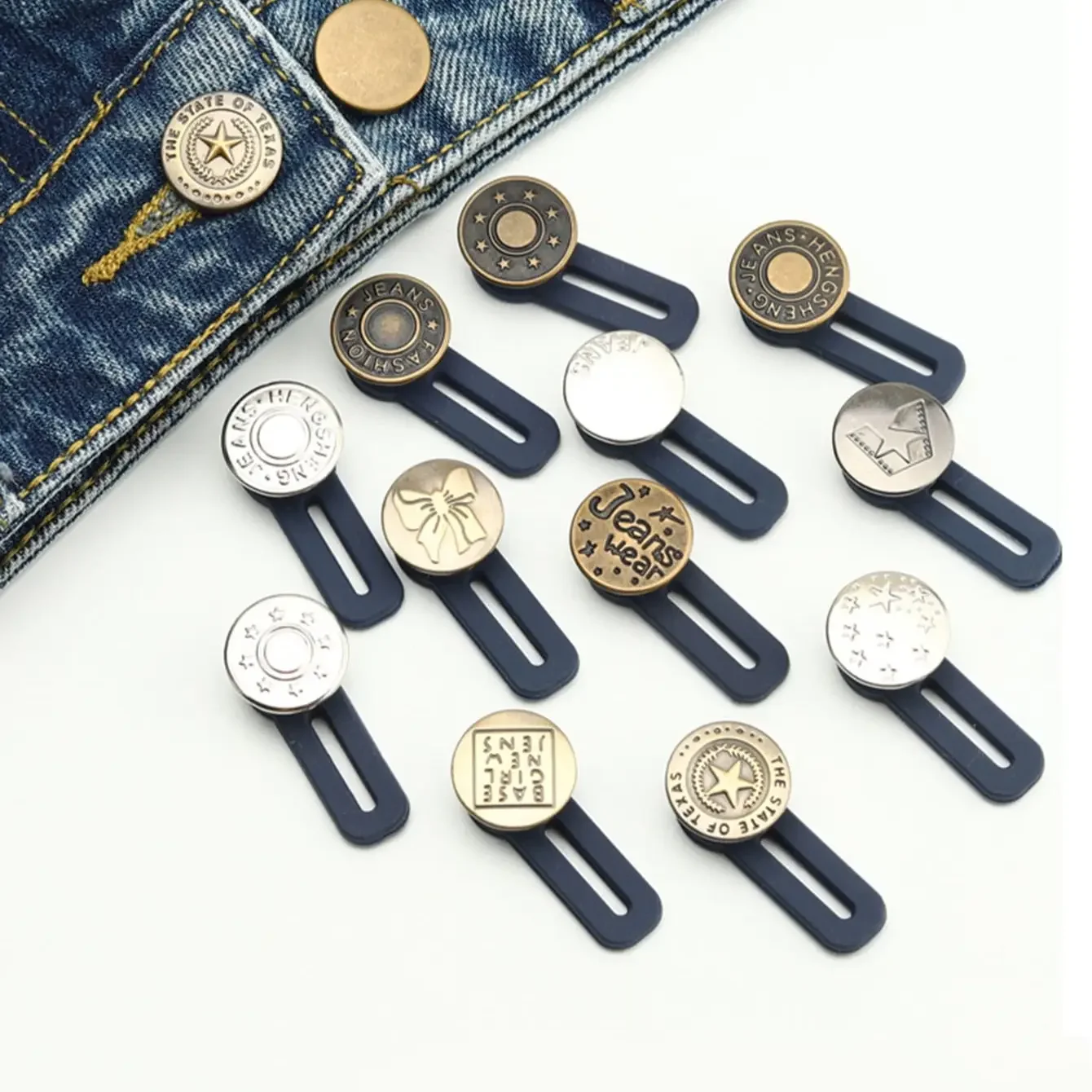 2pcs-No-Sew Instant Waistband Extenders for Jeans - Adjustable Denim Button Expanders