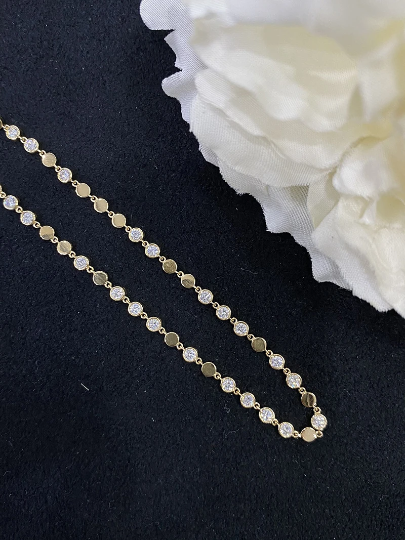 LUOWEND 18K White or Yellow Gold Necklace Real Natural Diamond Chain Fashion Tennis Shape Necklace for Women Anniversary Gift