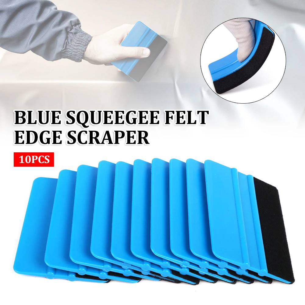 10Pcs Durable blue squeegee felt edge scraper for car decals vinyl wrapping & tint tools CSV razor blade scraper car wrapping tools vinyl squeegee window tinting squeegee automotive film tools scraper tool kit razor blade scrapers window tint squeegee car vinyl scraper