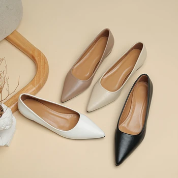 New Pointed Toe Shallow Mouth Square Heel Small Leather Shoes Women's Elegant Fashion High Heels Dress Shoes Zapatos Mujer 1