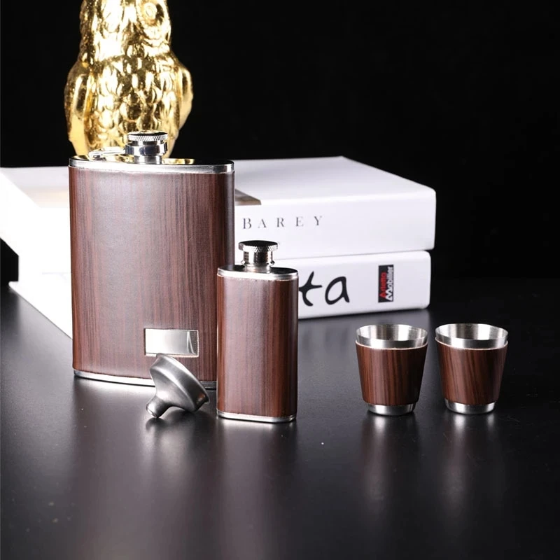 

Wooden Hip Flask Set Whiskey High Quality 9 oz Wine Stainless Steel Alcohol Flagon Bottle Travel Drinkware For Gifts