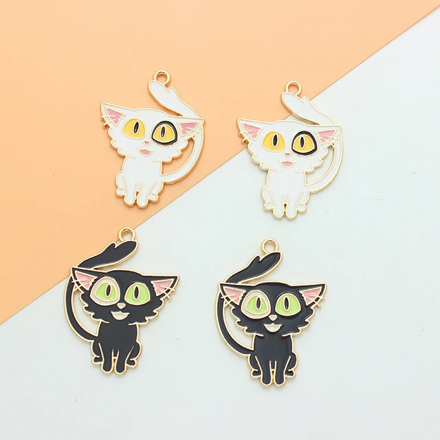 10pcs Enamel Cat Charms For Jewelry Making Cute Anime Earring