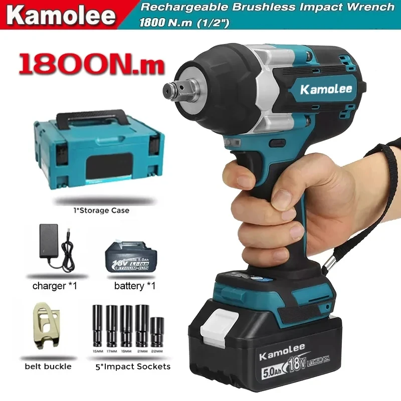 Chiave A Percussione Elettrica Kamolee Chiave Elettrica Senza Spazzole A Batteria Ricaricabile Da 1/2 Pollici Per Batteria Makita 18V