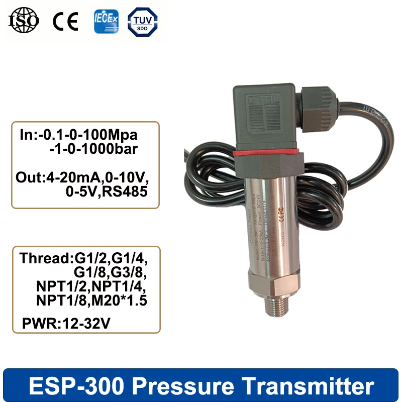 Pressure Sensor Range 0.1 0 100MPa Output 4 20mA 0 10V RS485 For Water