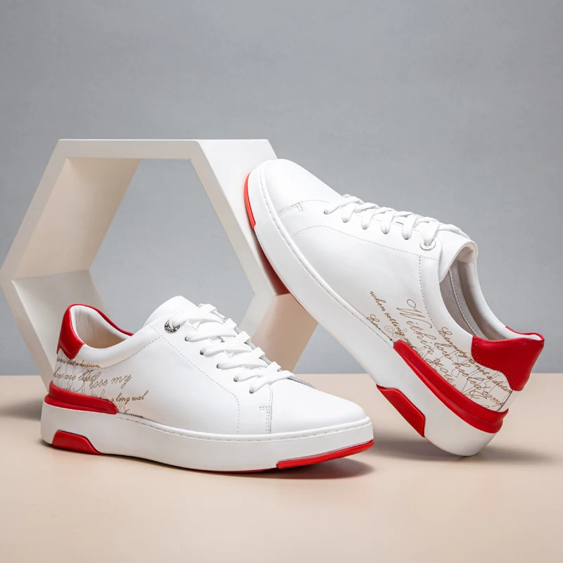 Casual shoes Men's Business Leather Shoes New White Red Bottom Simple Lace up Shoes Gift Box