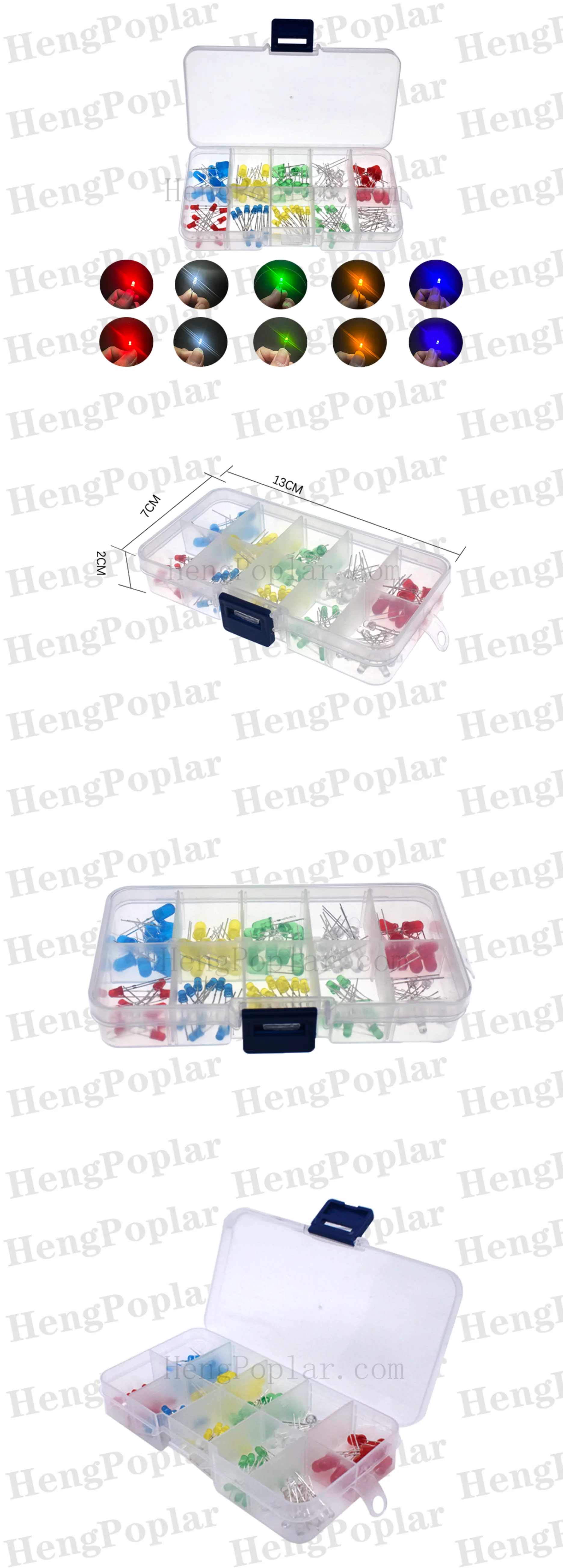 100 Stück/Box 3mm 5mm LED-Kit mit Box gemischte Farbe rot grün gelb blau weiß Leuchtdioden lampe Sortiment Kit – Detail 2