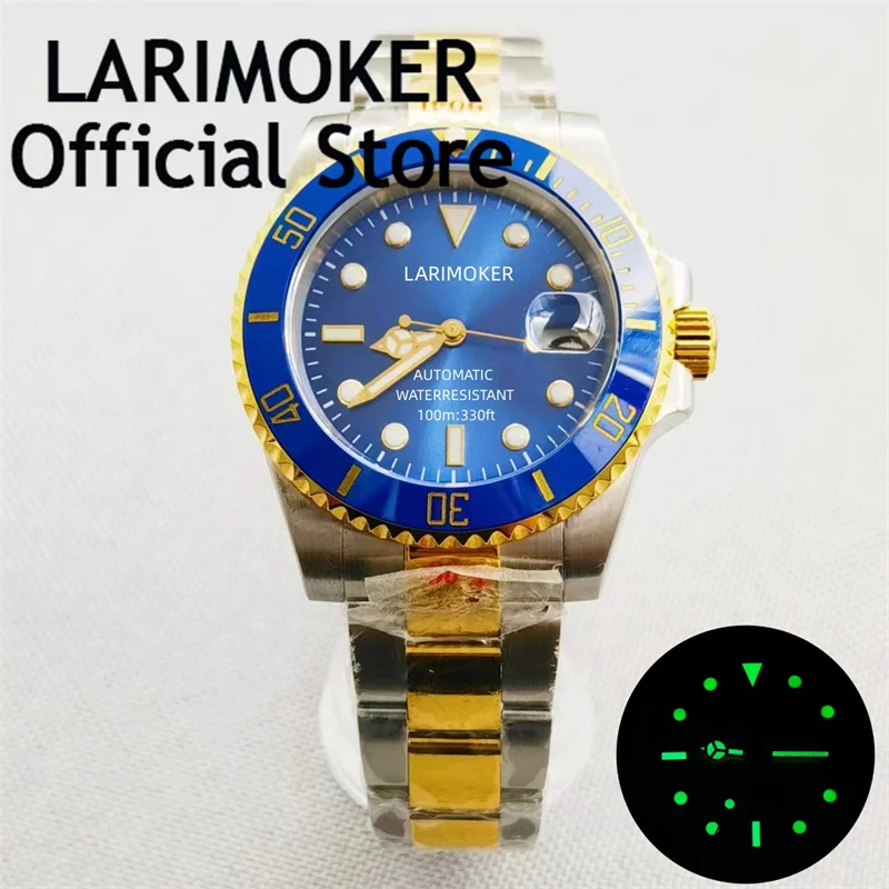 Larimoker 40Mm Two Tone Gold Case Self Winding Men Watch Sapphire Crystal Nh35 Pt5000 Movement Blue Dial Jubilee Oyster Strap