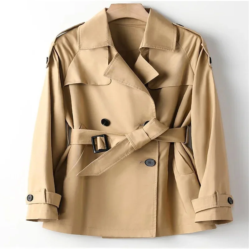 

Короткий тренчкот цвета хаки, женская ветровка на весну и осень, новинка 2024, куртка в британском стиле, мужская куртка, женская плащ