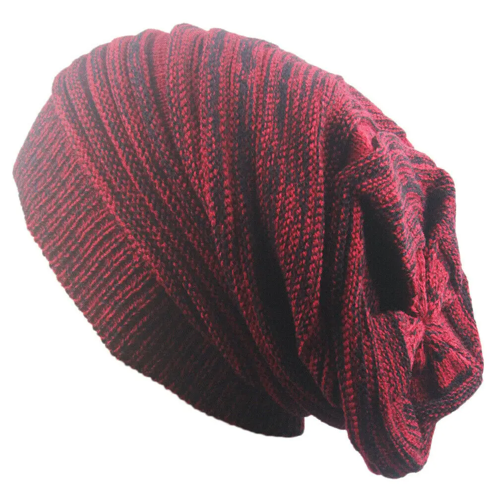 Men and Women Hat Mixed Color Cotton Striped Hip Hop Winter Warm Hat Beanies Knit Long Loose Hat Outdoor Warm Pullover Caps 2