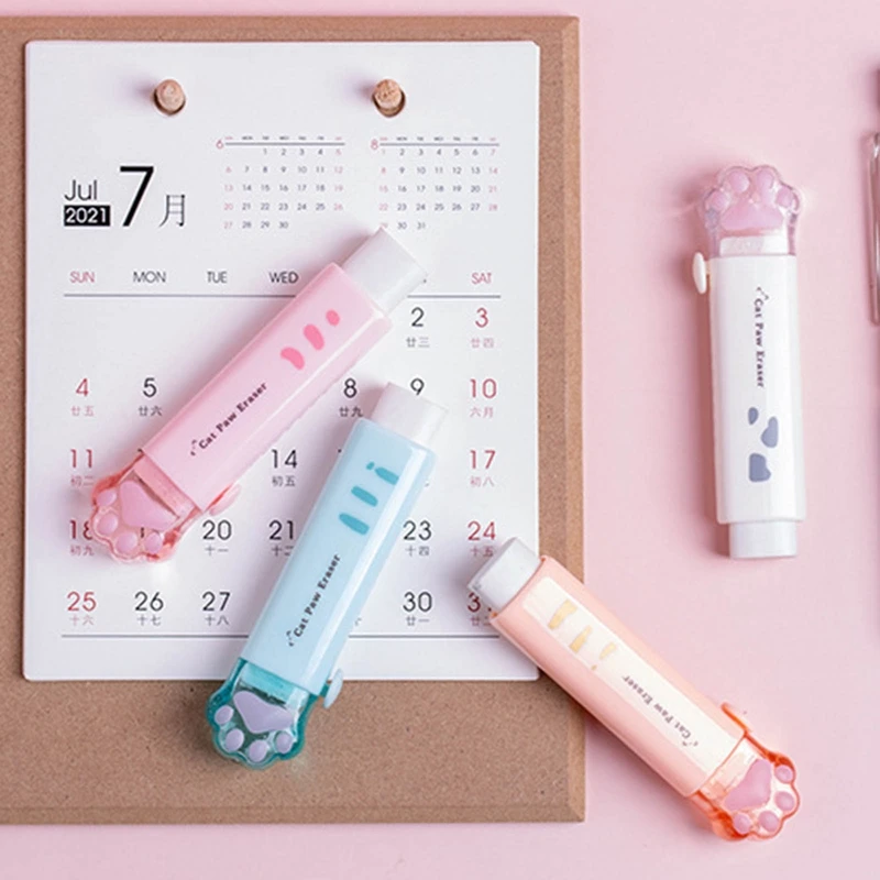 귀여운 푸시풀 디자인 고양이 발, 휴대용 고무 지우개, 귀여운 지우개, 어린이 학교 사무 용품, 선물 문구 상품
