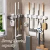 Mop Clamp Storage Rack Wall-mounted Perforation-free with 5pcs Hook Fixed Rack Bathroom Kitchen Door Cleaning Tool Storage Rack 2