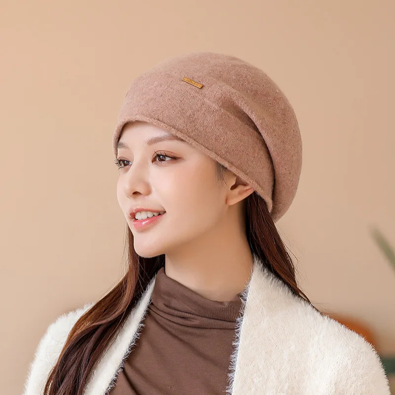 

Winter Wool Bailey Pullover Hat Women's British Retro Korean Version Versatile Stacked Hat with Two Wearing Headcaps Fashion Art