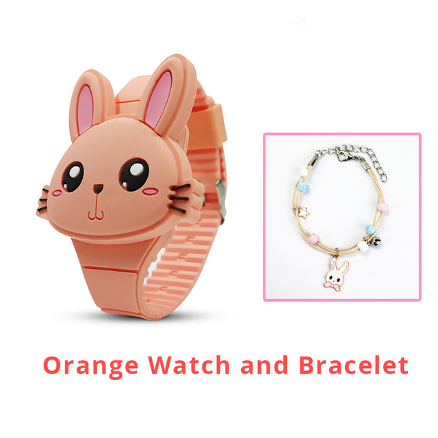 Rabbit Girls Watches with Bracelet Flip Cover Rubber Led Digital Kids Watch Child Clock Relogio Infantil Menino