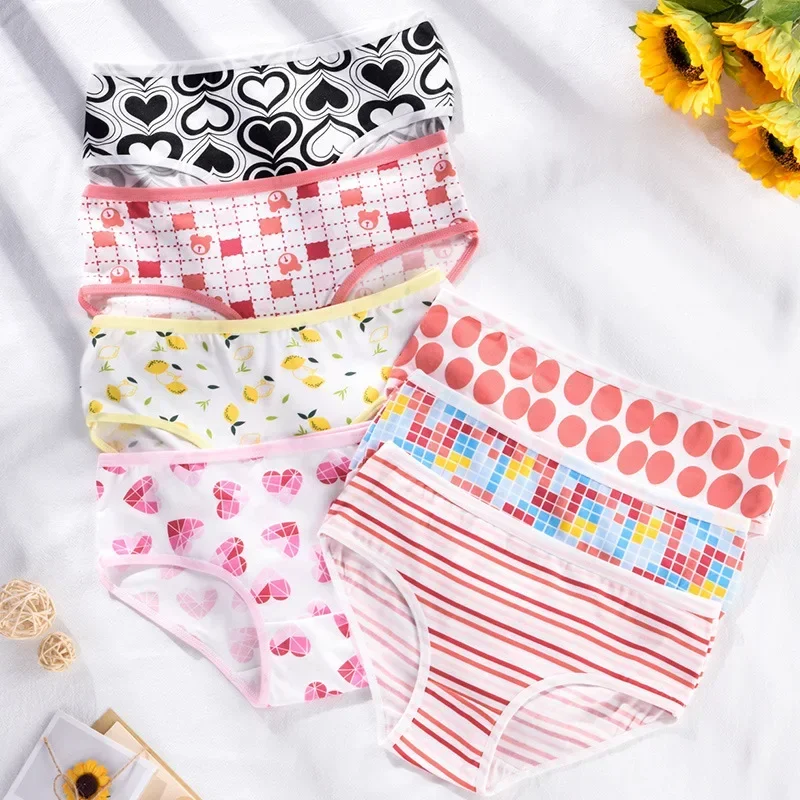 

3PCS Cute Sweet Panties Comfort Briefs Women Underwear Breathable Underpants Seamless Briefs Cotton Panties Soft Print Intimates