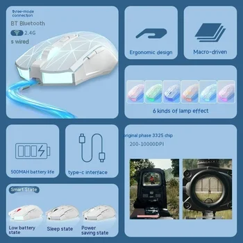 Ajazz Aj52 Mouse Wired Wireless 3mode Adjustable DPI side buttons RGB Backlit Lightweight Esports game mouse PC Accessories gift 2