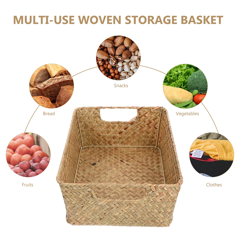 Natural Large Woven Seagrass Basket Of Straw Wicker For Home Table Fruit Bread Towels Small Kitchen Storage Container 2