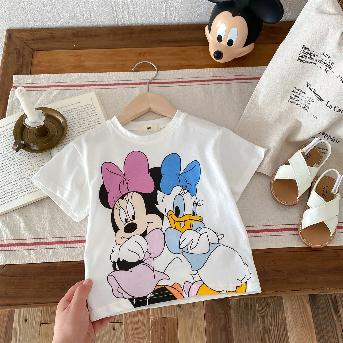 2024 New Boutique Kids Short Sleeve Tees Cartoon Disney Baby Girl Boy Mickey Minnie T-shirt Toddler Costume Children Clothes 6