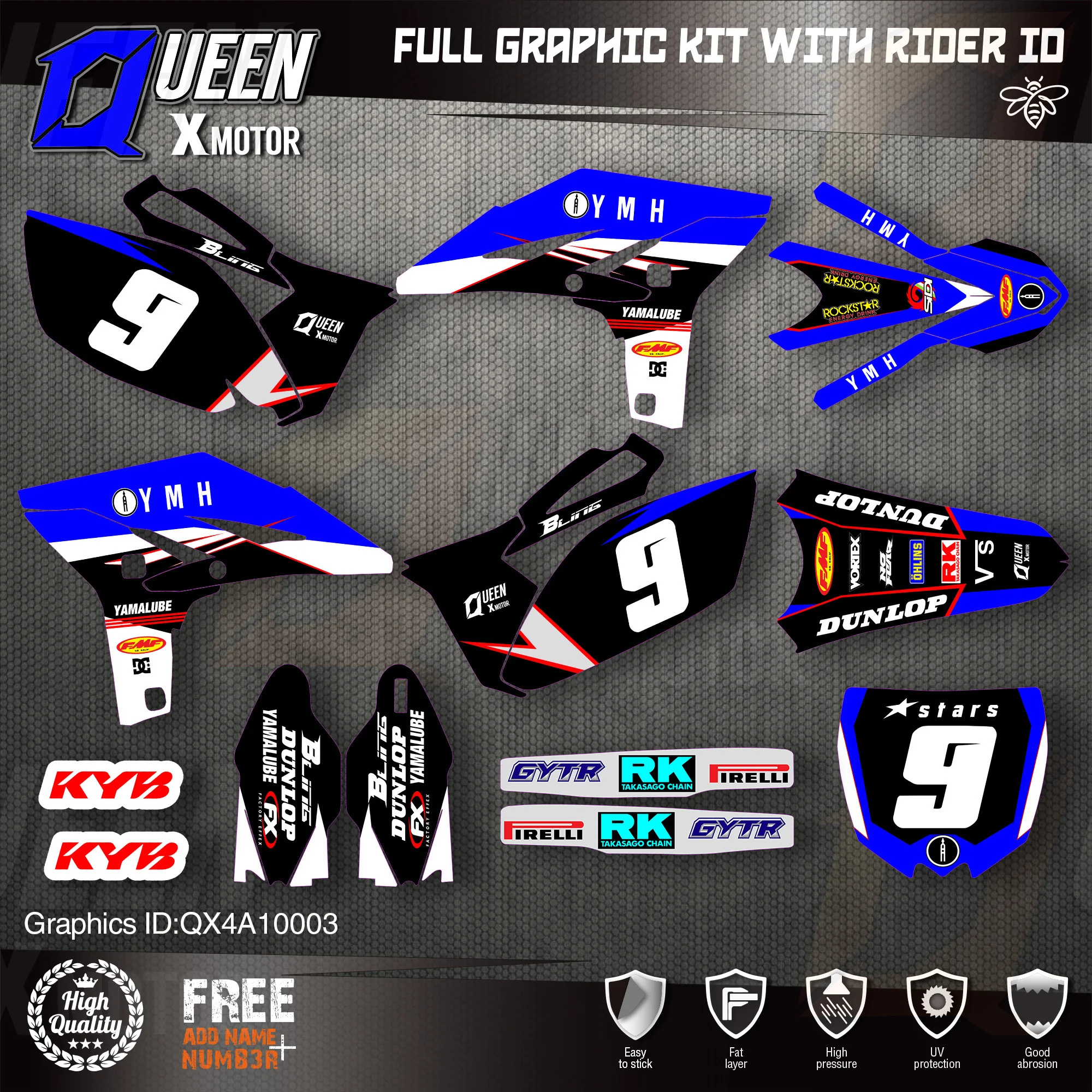 

QUEEN X MOTOR Custom Team Graphics Backgrounds Decals 3M Stickers Kit For YAMAHA 2010-2013 YZF250 003