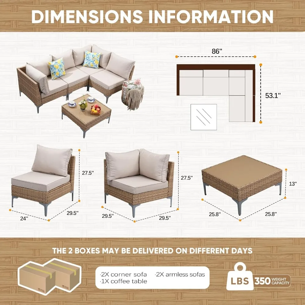 5/7Piece Wicker Patio Furniture Set,Outdoor Conversation Sectional Sofa w/Coffee Table,All-Weather Outdoor Sofa with Thick and 3