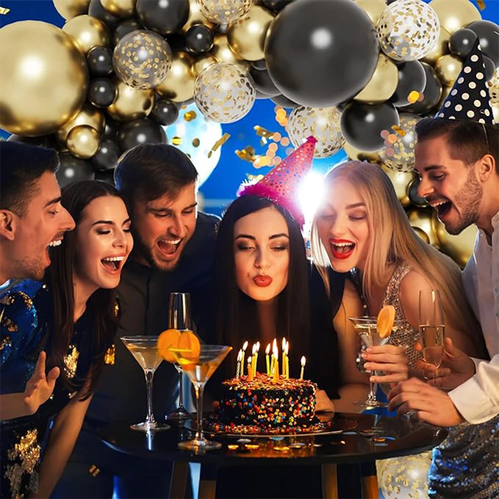 Black Gold Metallic Balloon Arch Boy Girl Birthday Family Party Supplies Adult Wedding Baby Shower Graduation Ballons Decoration