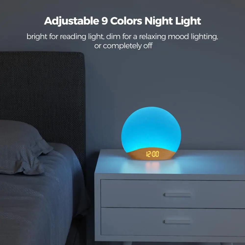 White Noise Machine Sunrise Wake Up Light Alarm Clock Dimmable Night Lamp 26 Soothing Sounds Sleep Sound Machine for Kids Adults