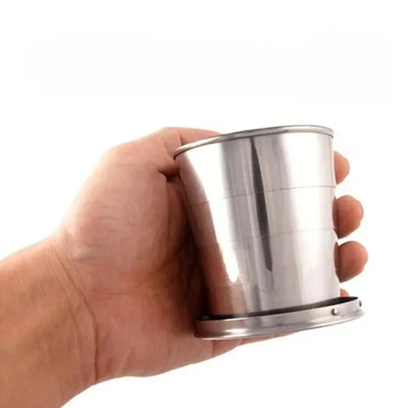 Stainless Steel Folding Cup Portable Water Drinking Telescopic Collapsible Cups Outdoor Travel Keychain Shot Glass