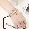 Metal Waterproof Durable Stainless Steel Jewelry Lovers Retro Heart-Shaped High Quality Frosted ball Shiny Bead Elastic Bracelet 6