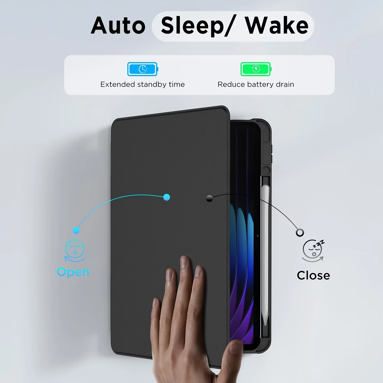 360° Rotating Tablet Cover with Pencil Holder and Stand