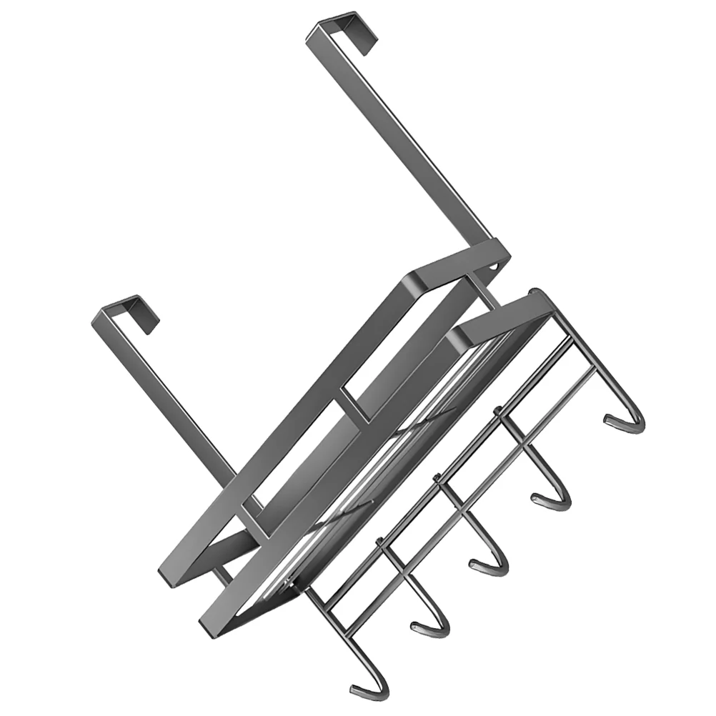 

over Door Hangers Detachable Installation-free Storage Rack Multifunctional High Carbon Steel Hook Gray Clothes Shelf Basket