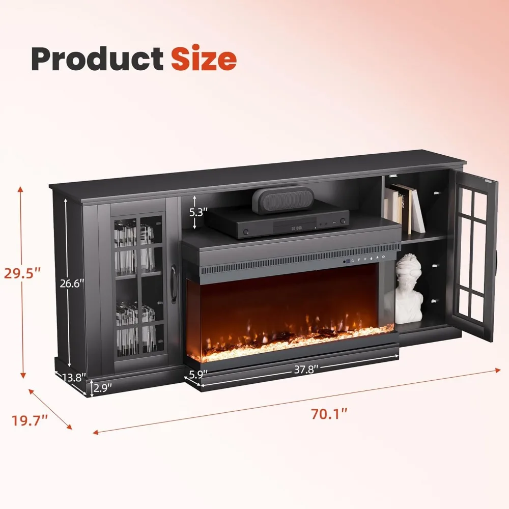 3-Sided Farmhouse Fireplace TV Stand for TVs Up To 80'', 70'' Large TVs Stands with 36'' Electric Fireplace, TV Stand 2