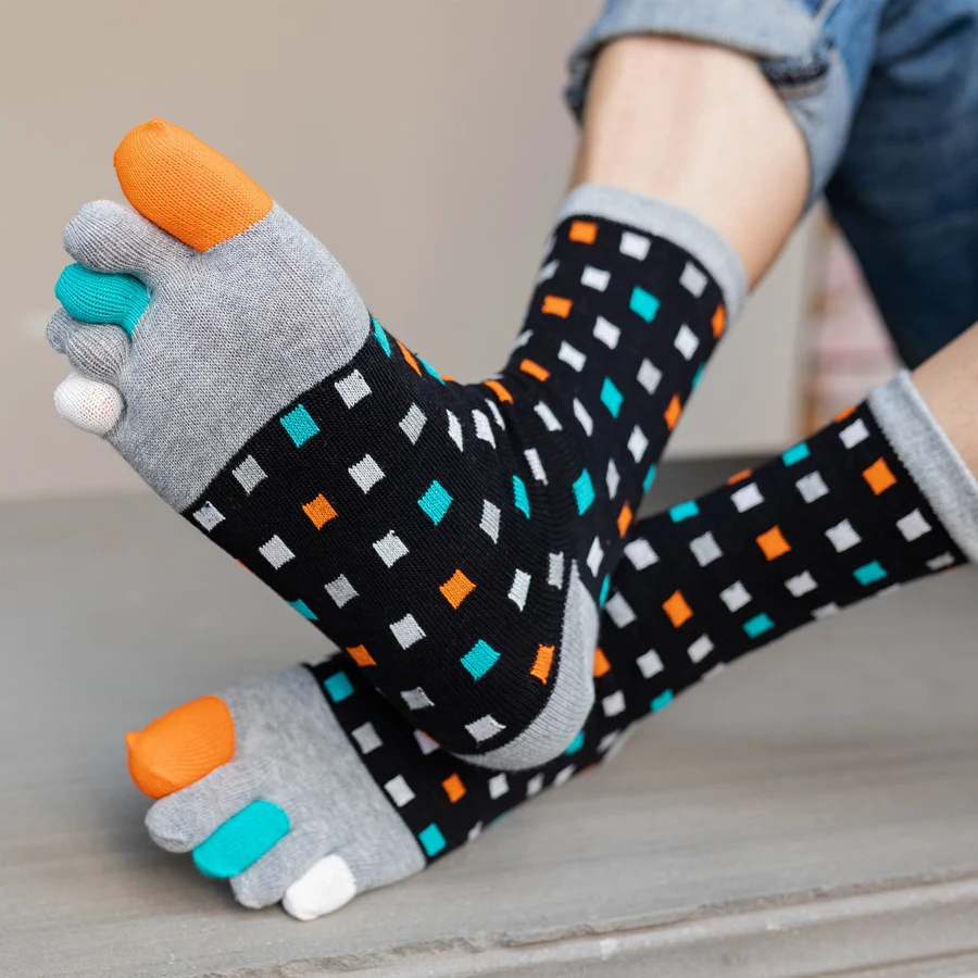 1 Paar geteilte Zehensocken aus reiner Baumwolle für Herren, modisch, bunt, gepunktet, langlebig, für Fitness, Fahrrad, Laufen, Outdoor, Reisen, 5-Finger-Socken – Detail 11