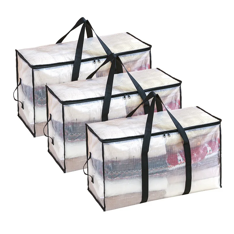 Transparent Storage Bag Large Capacity Blanket Toy Sundries Clothes Organizer Dust Proof and Moisture Moving Luggage Bags 5