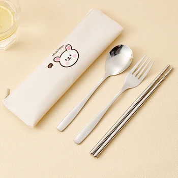 WORTHBUY Set di stoviglie Set di posate in acciaio inossidabile 316 con borsa per la tavola utensile da cucina bacchette per forchetta cucchiaio portatile da viaggio 1
