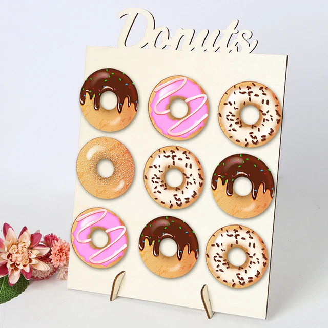 Donut Pared Reutilizable Soporte para Donuts de Madera 9 Orificios Soporte  para Rosquillas para Cumpleaños Camiones de Caramelos Aniversarios Boda