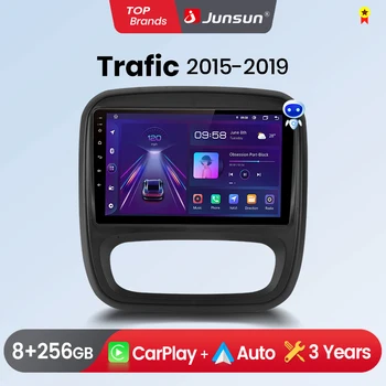 Radio de coche Junsun con CarPlay inalámbrico y Android Auto para Renault Trafic 3 2014-2021, para Opel Vivaro B 2014-2018, estéreo multimedia 2 DIN con ventilador de refrigeración integrado, navegación GPS, SWC, Bluetooth, FM, RDS, DSP, pantalla IPS, sistemas inteligentes para coche, 4G, WiFi, 8 núcleos, Plug&Play 1