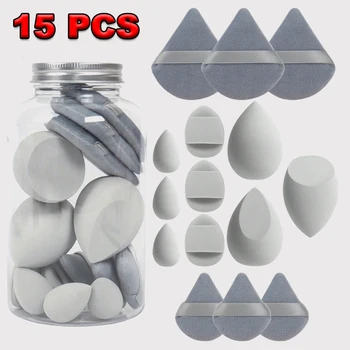 Super Soft Makeup Sponges Set With Storage Jar Portable 15pcs Mini Sponges Cosmetic Beauty Tools Lasies Makeup Accessories
