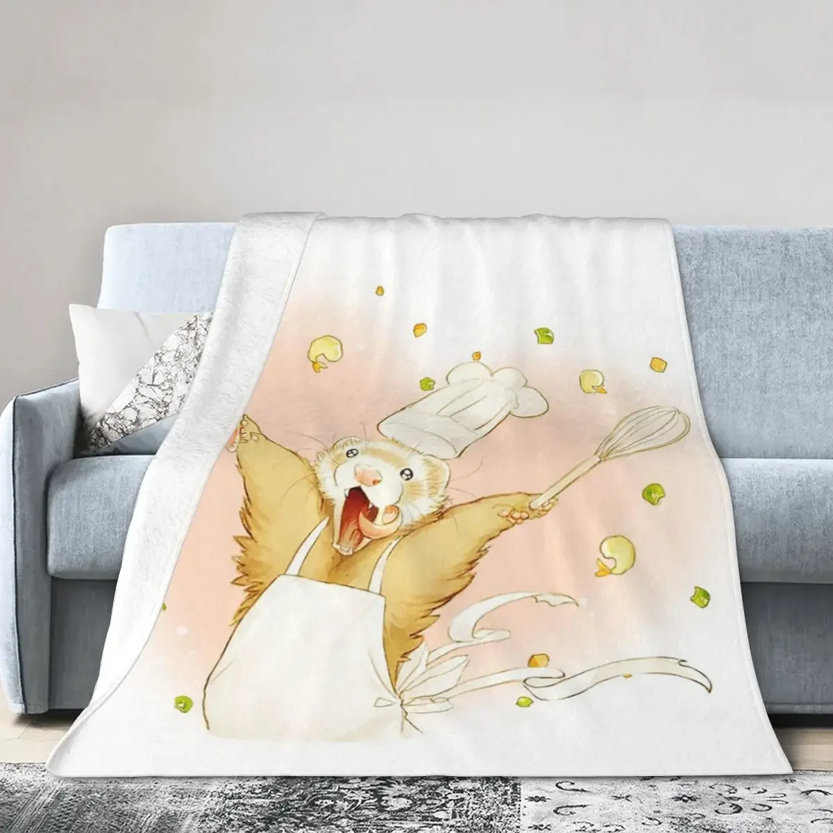 

Одеяло шеф-повара Happy Ferret, мягкое теплое Фланелевое покрывало, плюшевое одеяло для кровати, гостиной, пикника, путешествий, дивана для дома
