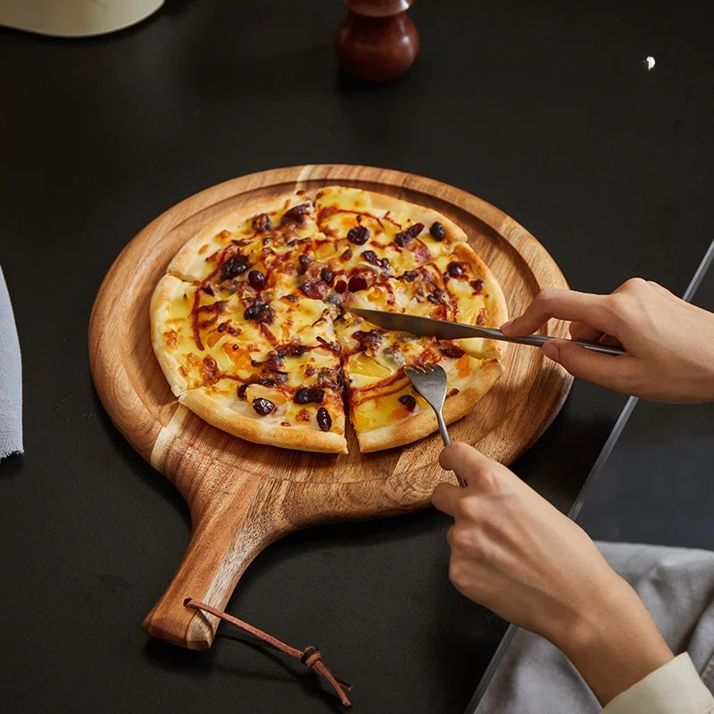 Acacia Wood Dinner Plate Wooden Steak Pizza Dish Wooden Tableware Plate Tray Western Cuisine Kitchen Supplies