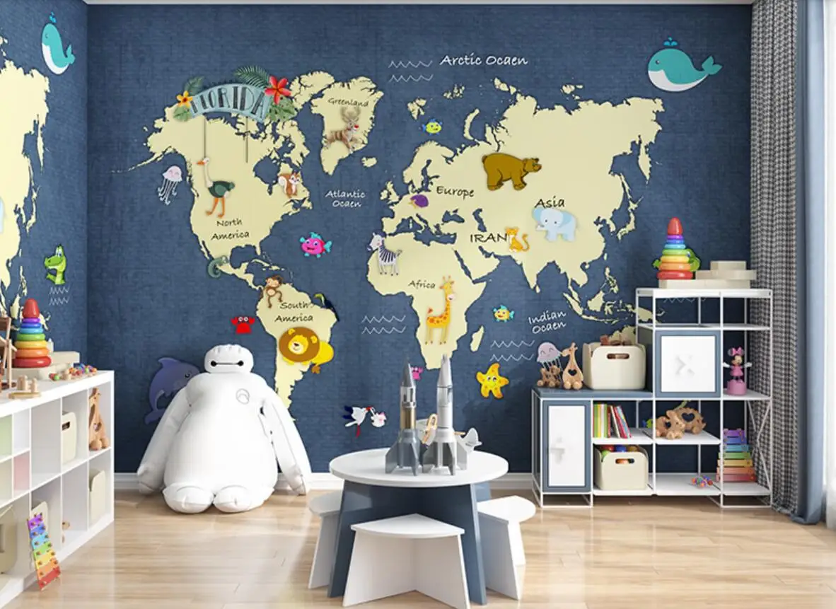 parede mural mapa do mundo dos desenhos 04