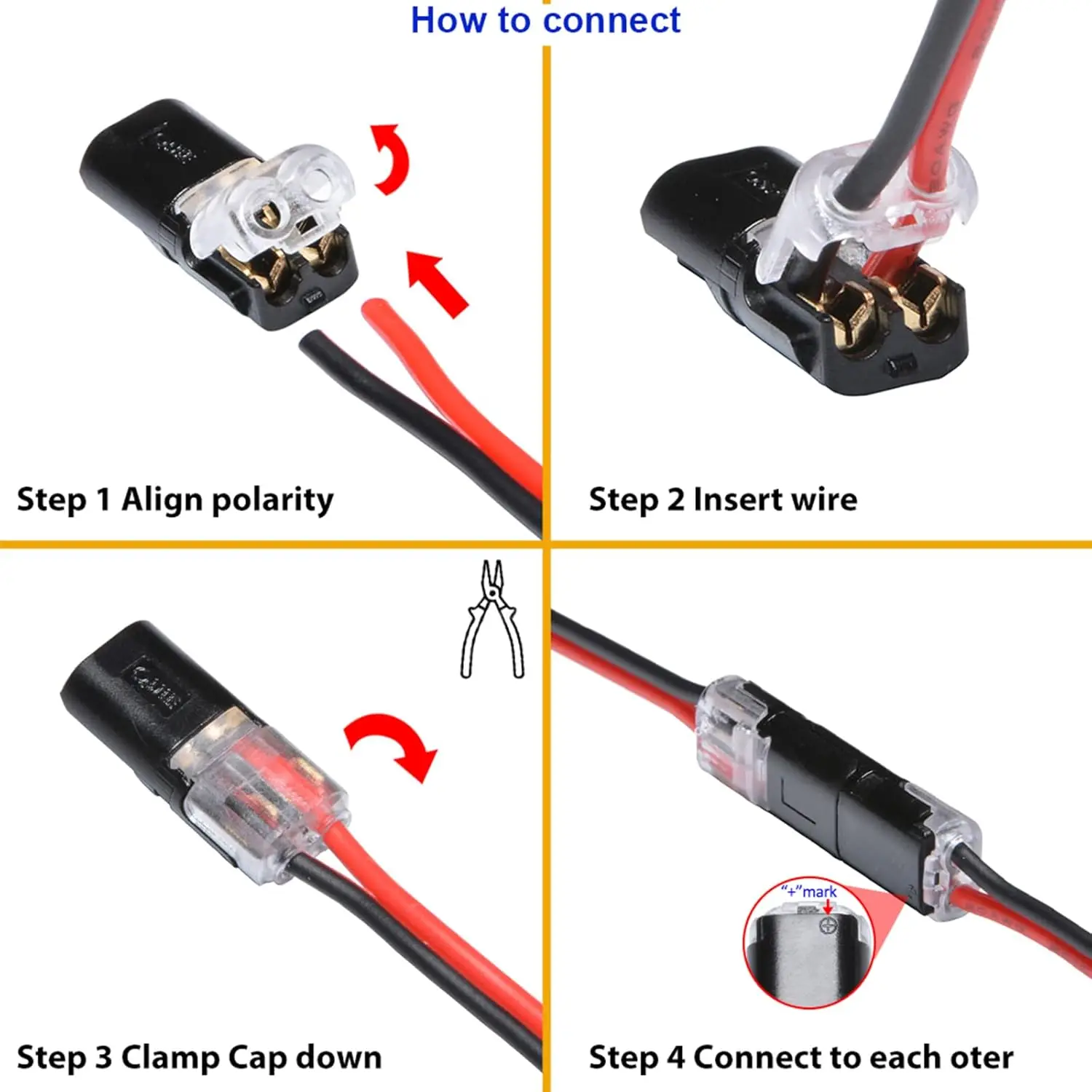 Dual Wire Locking Plug Connector for Low Voltage Applications, Ideal for LED Light Strips