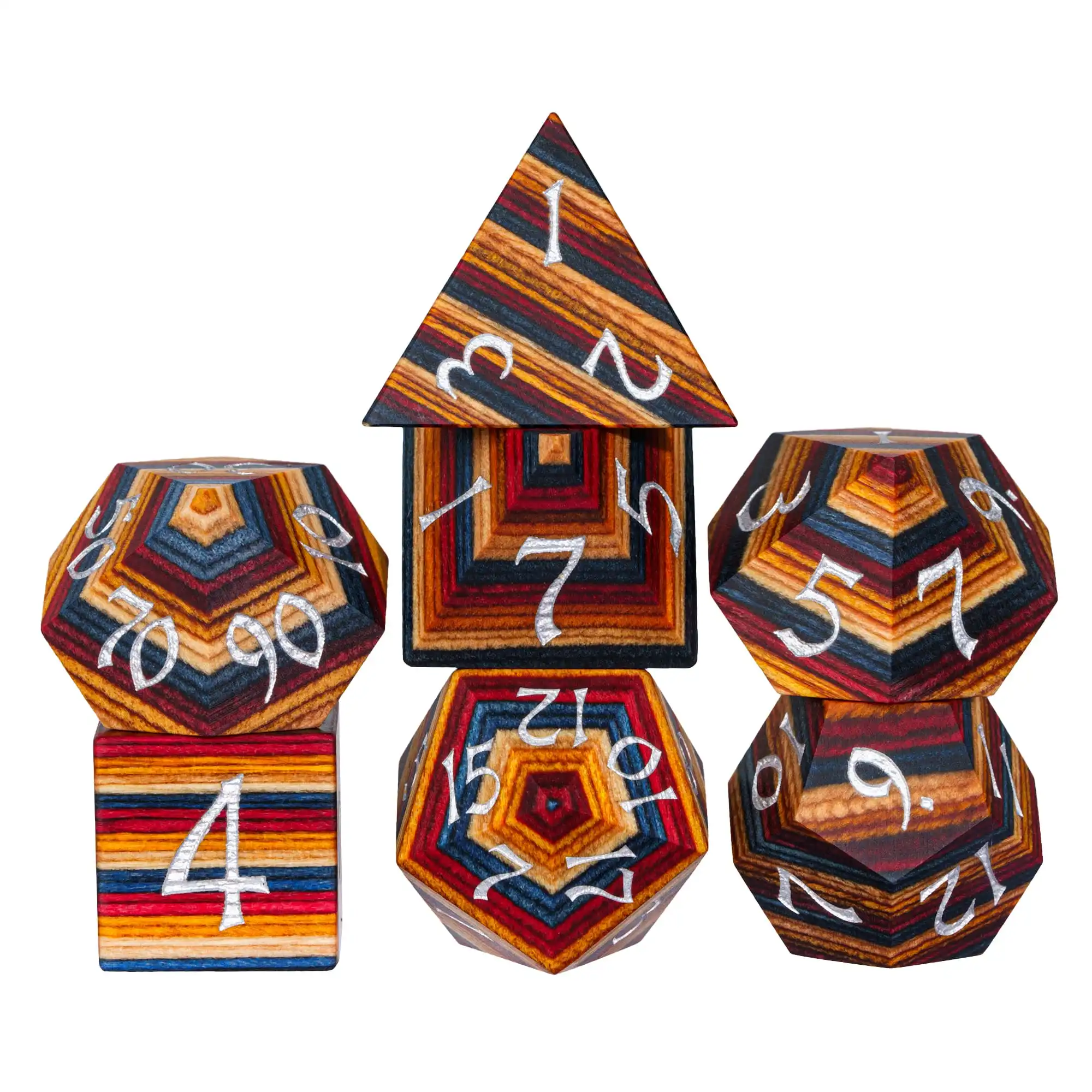 Cusdie DND Wooden Dice Set 7Pcs D4 D6 D8 D10 D% D12 D20 Polyhedral Game Dice Dice Set for Table Games TRPG