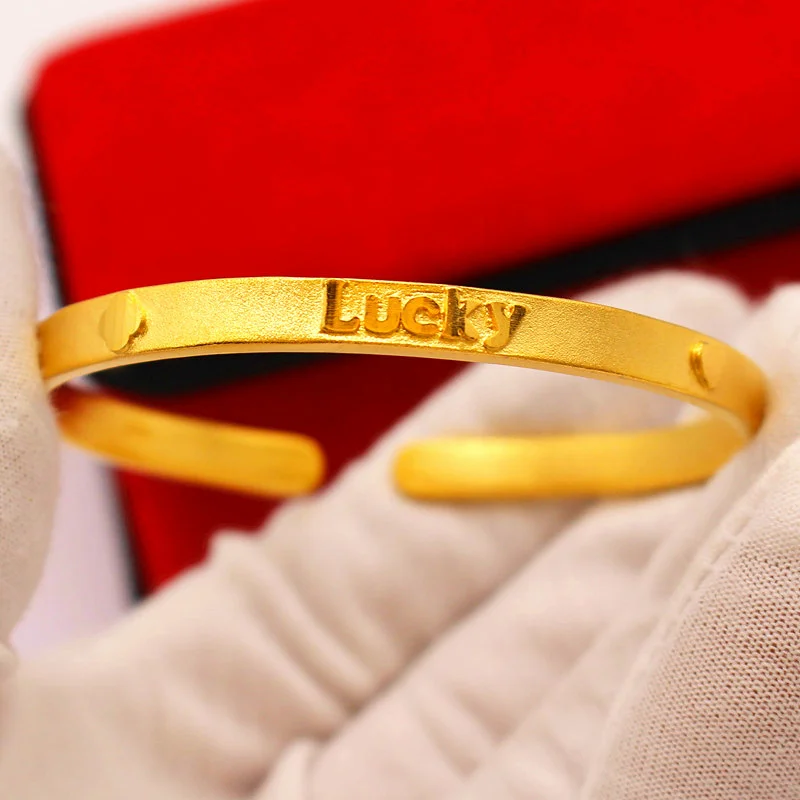 

Simple Sand Gold Lucky Love Open Bracelet Women's Temperament Writing Frosted Copper Gold plated Bracelet Wedding Jewelry