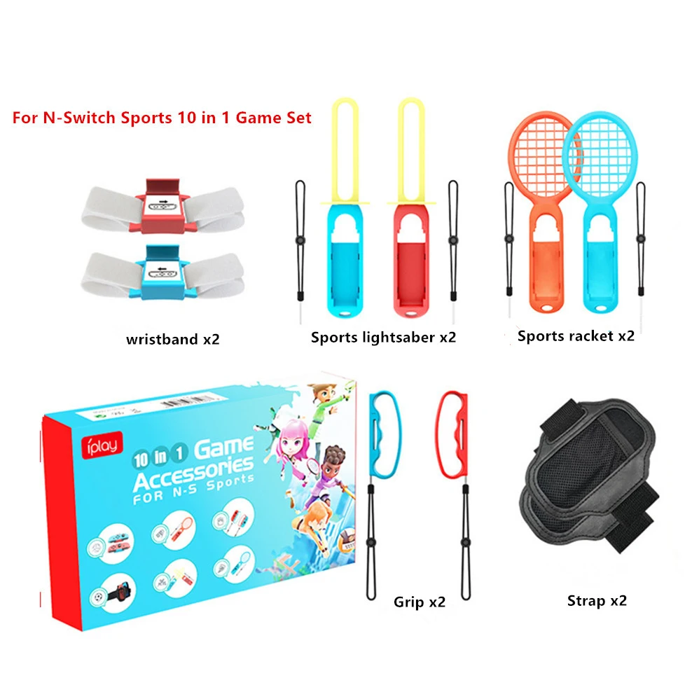 HBS447 10In1 Switch Sports with Control Set Joy-con Wristband Tennis Racket Leg Strap Motion for Switch Game Accessories