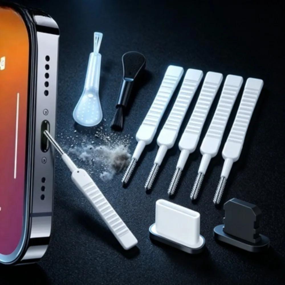 Set di Pulizia per Porta di Ricarica e Altoparlante Smartphone, Kit Anti-Polvere per iPhone 16 15 14, Spazzola per Auricolari Samsung Huawei Xiaomi - immagine 2