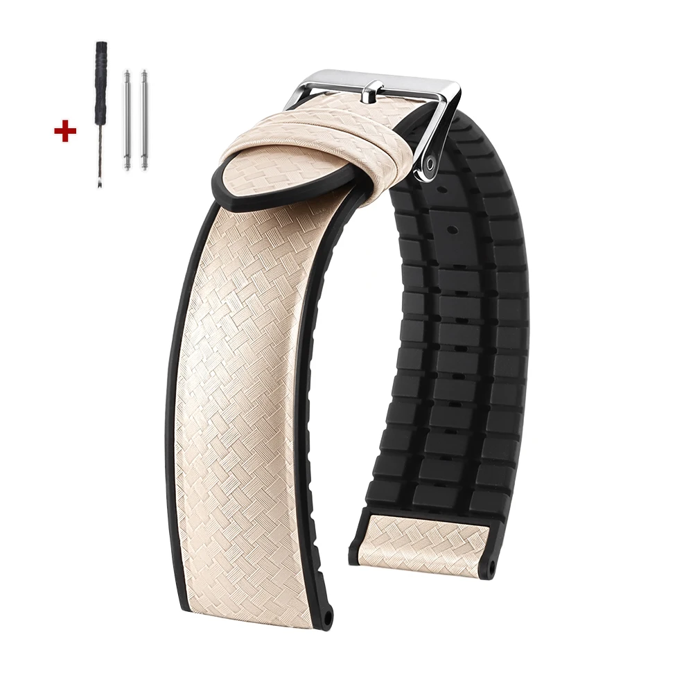 Carbon Fiber Hybrid Waterproof Silicone Watch Strap - Grey, Orange, Blue