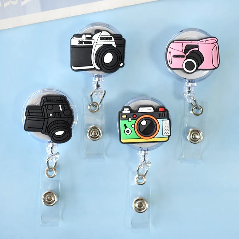 1PCS Camera Pull Badge Nurse Cute Vintage Film Camera Name Badge Reel Clip  Badge Holder Doctor School Student Office ID Card