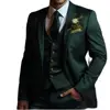 Green Luxury Men Suits Blazer 3 Piece Jacket Pants Vest Single Breasted Notched Lapel Office Male Casual Full Set Outfits 2