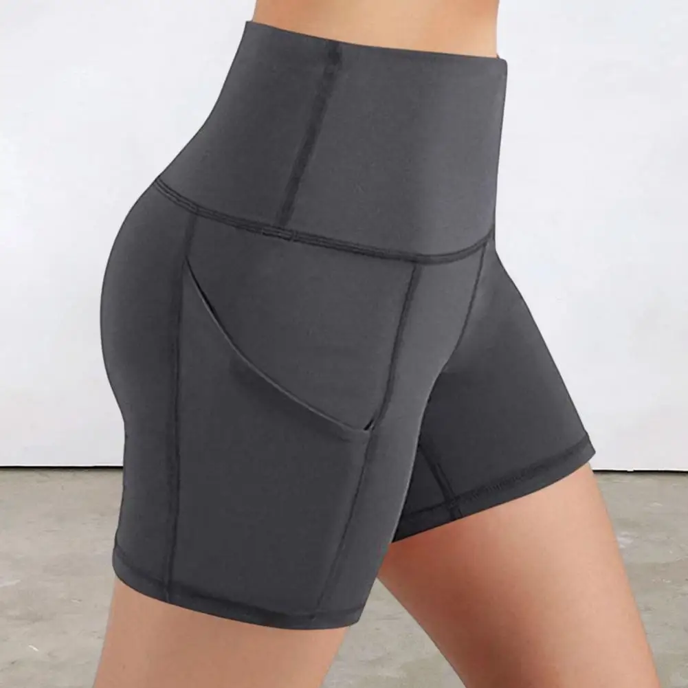 

Yoga Shorts High Elasticity Solid Color Slim Fit Pockets Fitness Shockproof High Waist Summer Sport Shorts Female Clothes шорты